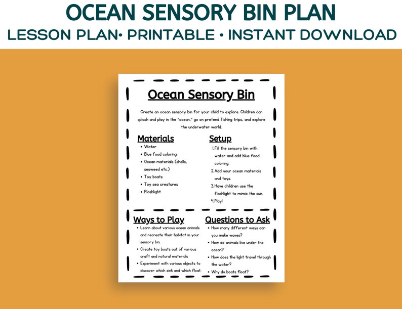 Ocean Sensory Bin Activity Plan, Summer Lesson (printable) - Etsy