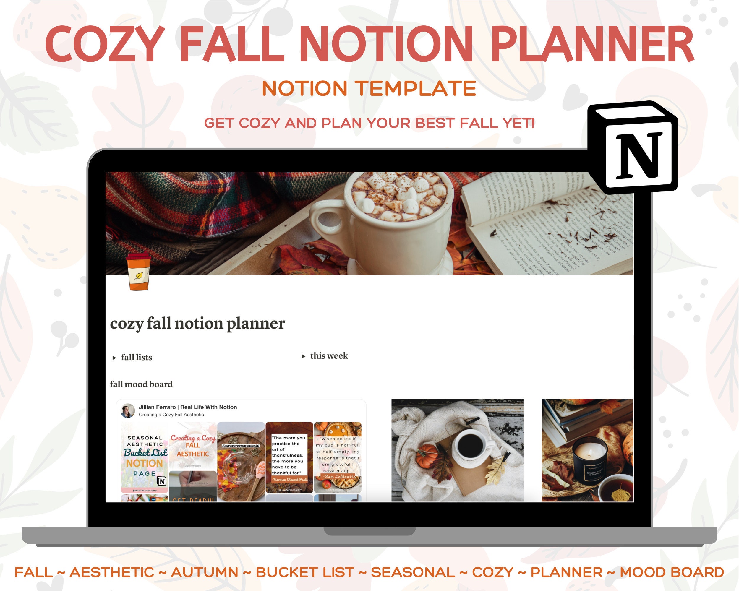 Fall Notion Planner, Autumn Notion Template, Notion Templates, Fall