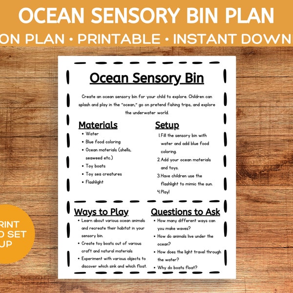 Ocean Sensory Bin Activity Plan, Summer Sensory Bin, Ocean Sensory Kit Printable, Sensory Bin for Toddler, Summer Sensory Play, Lesson Plan