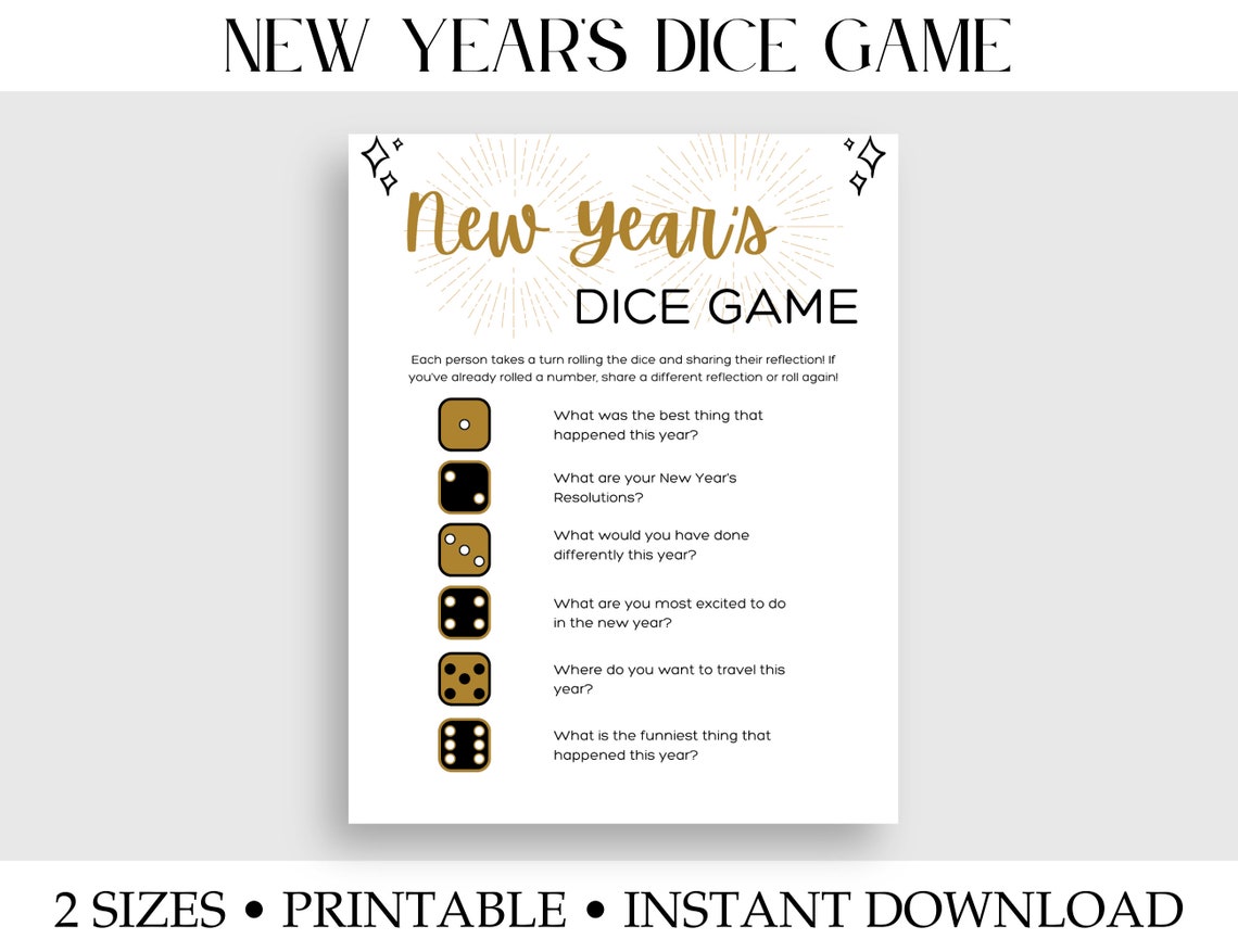 New Years Eve Dice Game-a New Years Eve Game Printable Party Game - Etsy