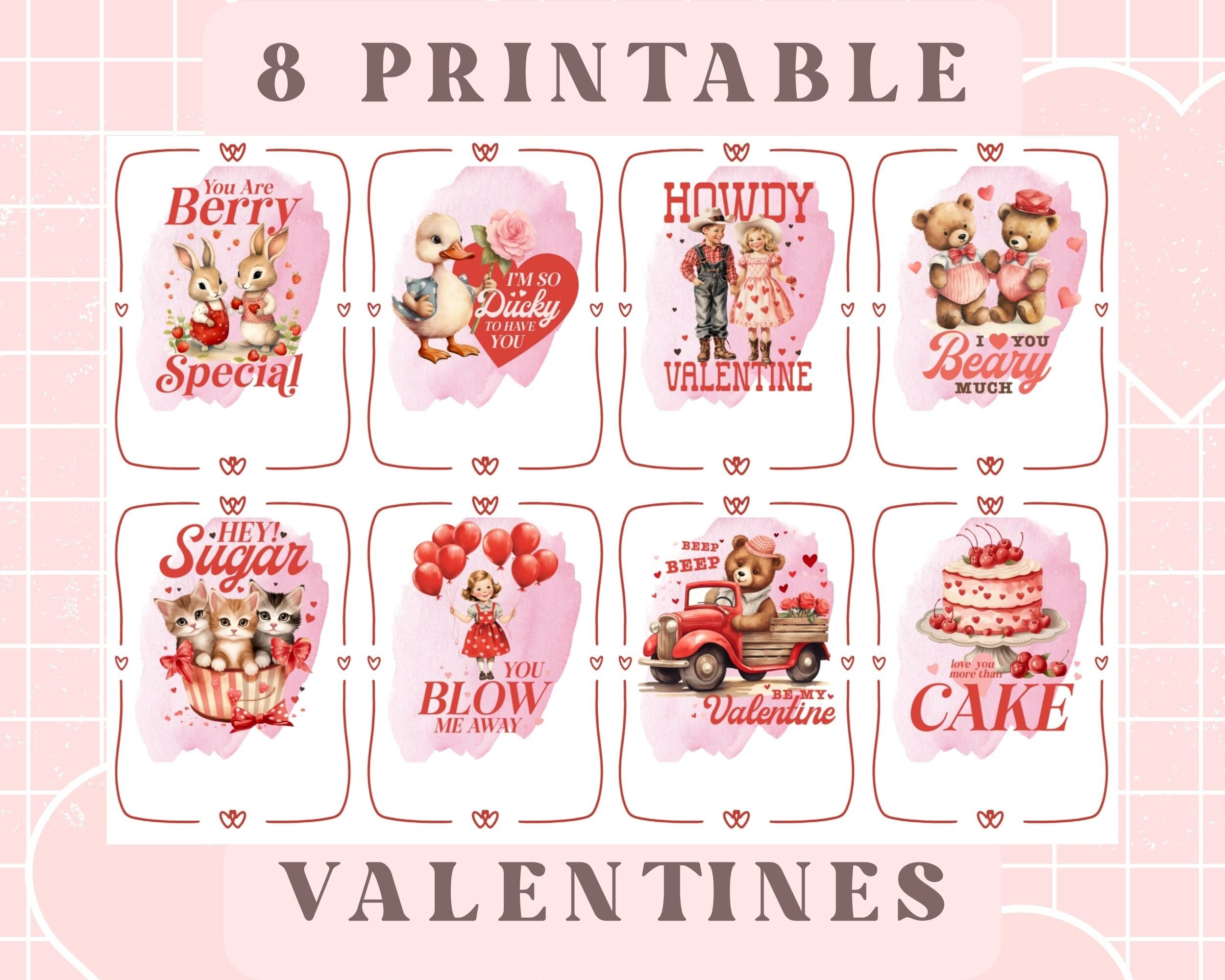 Printable Valentine Cards for Kids, Instant Download Valentine's Day ...