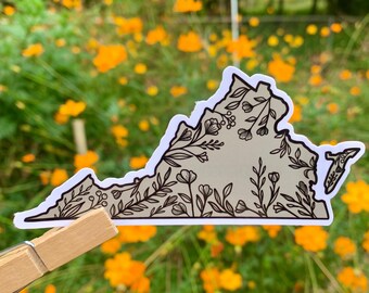 Floral Virginia State Sticker: Botanical Vinyl Decal