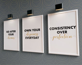 Inspirerende werkplekkunst, motiverende kantoormuurkunst, modern thuiskantoordecor, kantoormuurkunstset, succes afdrukbare citaten - 8 x 10