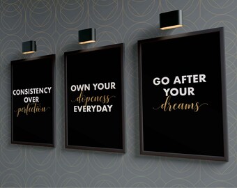 Inspirerende werkplekkunst, motiverende Office Wall Art, Modern Home Office Decor, Office Wall Art Set, Succes Printable Quotes