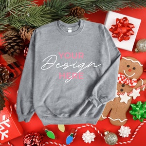 Gildan 18000 Christmas Sport Grey Mockup, Gildan 18000 Sweatshirt Mockups, Christmas Flat Lay Mockups, Christmas Sweatshirt Mockups