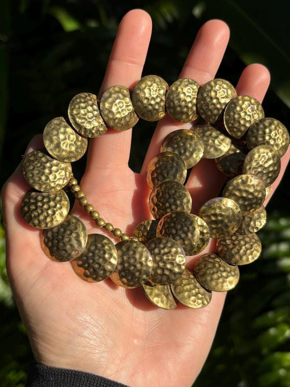 1980s Hammered Brass Disk Statement Necklace - image 2