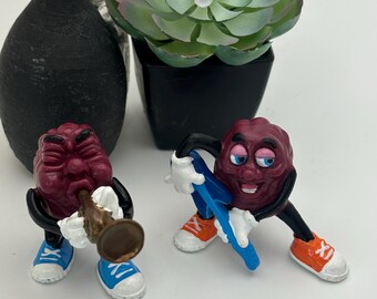 Vintage California Raisins Trumpet and Guitar Player 2PC Set Collection 1980s Toys