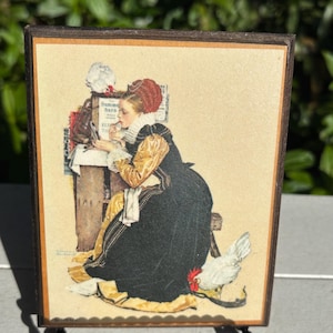 Vintage Norman Rockwell Small Wood Wall Plaque, Summer Stock Primping Print