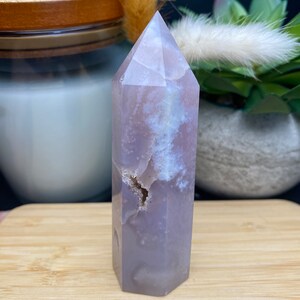 Flower Agate Crystal Tower. Natural Color Flower Agate with Druzy Crystal Tower Carving.