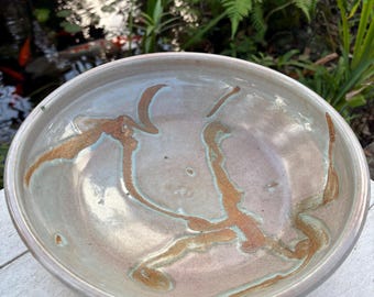 Vintage Robert Anderson Large Neutral Toned Studio Pottery Bowl, Signed and Dated 1990