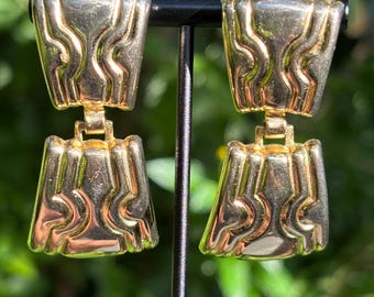 Vintage Post Modernist Brass Statement Dangle Earrings