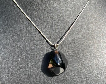 Vintage Smokey Quartz Stone and Sterling Silver Pendant and 20inch Snake Chain, One of a Kind