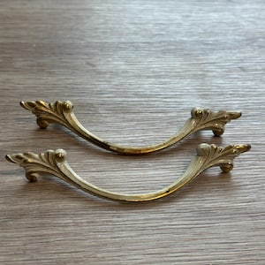 Vintage Shabby Chic White Brass Filigree Drawer Pulls, Set of Two