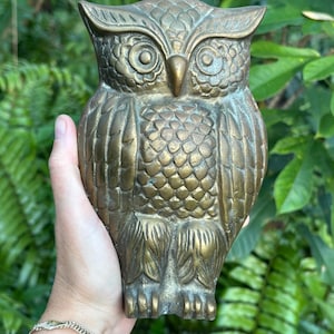 Large Brass Owl Figurine: Mid-Century Modern Maxam Taiwan Decor