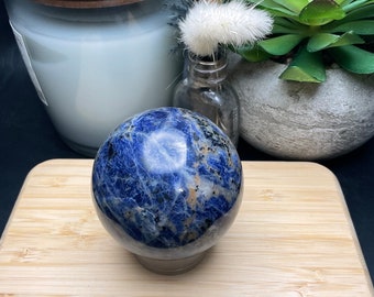 Sodalite Crystal Sphere. 8.5oz Natural Deep Blue Sodalite Crystal Sphere Carving 55mm