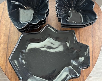 Vintage Avant Garde Black and White Studio Pottery Dish Set, 10 Pieces Unique Dishware