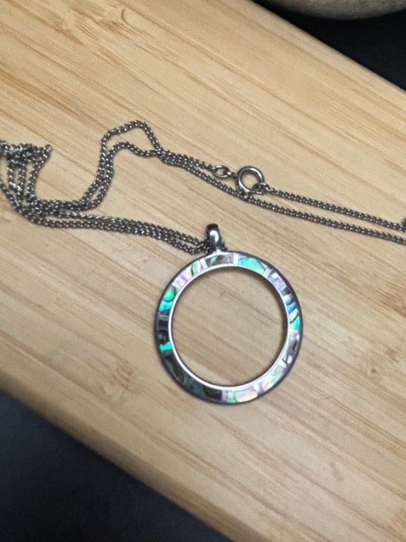 Mother of Pearl and Silver Circle Necklace and 16"