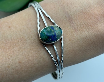 Vintage Malachite and Azurite Sterling Silver Twist Cuff
