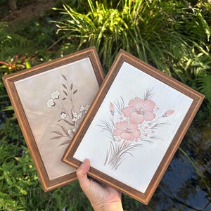 Cottagecore Floral Tile Trivets Hand Painted Vintage Rectangular Floral Tiles from Brazil. Set of Two