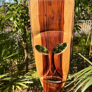 Wooden Tribal African Style Mask with Natural Edged Two-Toned African Wood Mask Wall Decor