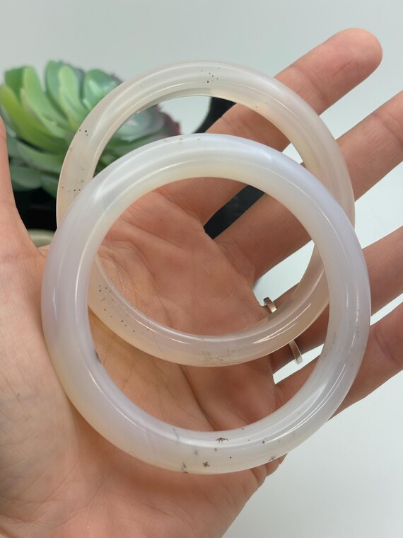 White Agate Bangle Set: Small Size with Black Hem… - image 3