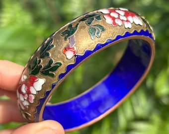 Antique Chinese Cloisonne Enamel Hinged Bangle Bracelet