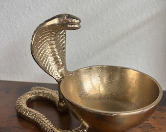 Vintage Gold Cobra with Offering Bowl 6inch Decor Statue