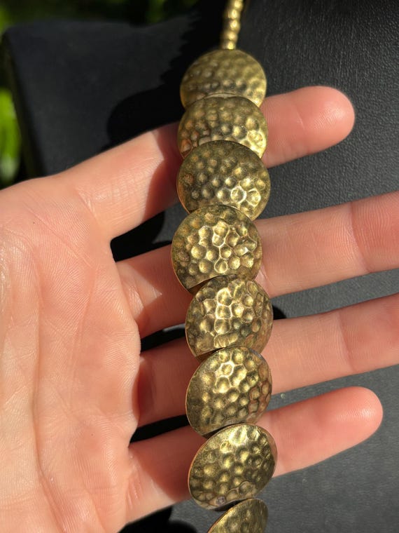 1980s Hammered Brass Disk Statement Necklace - image 3