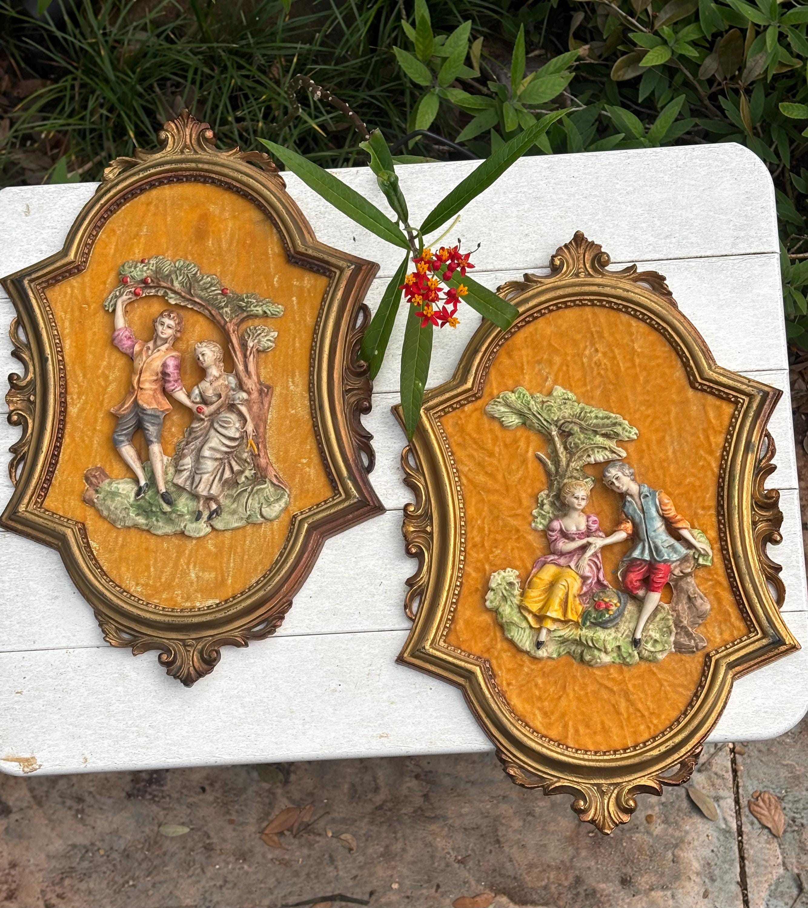 Italian 3D Victorian Wall Art Velvet Hangings Filigree Gold