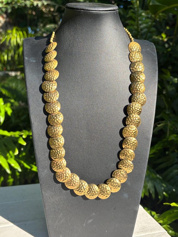1980s Hammered Brass Disk Statement Necklace - image 1