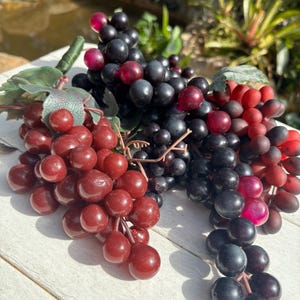 Vintage Plastic Purple Grapes Set. Set of Three Bunches of Vintage Grapes, One Large and Two Small
