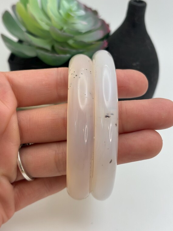 White Agate Bangle Set: Small Size with Black Hem… - image 2