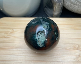 Bloodstone Jasper Sphere 40mm. 3oz Natural Color Bloodstone Jasper Sphere with Druzy Crystal Sphere