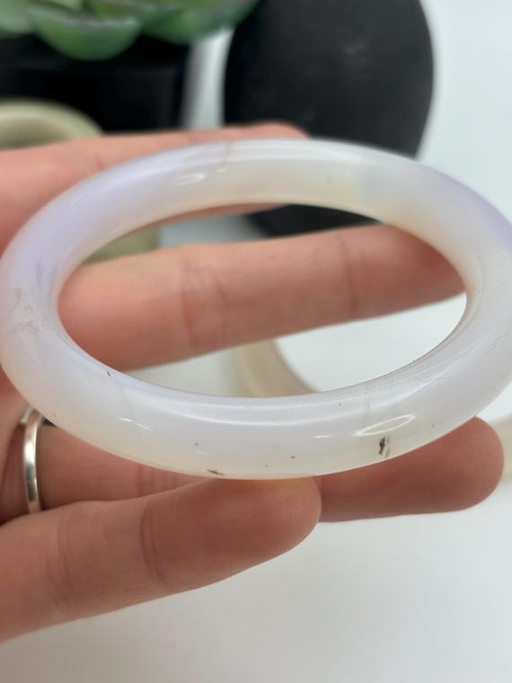 White Agate Bangle Set: Small Size with Black Hem… - image 5
