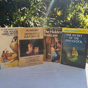 Vintage Nancy Drew and Hard Boys Hardcover 4 Book Set, Vintage Mystery Books and Decor