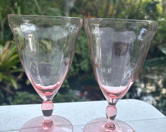 Vintage Pink Fluted Optic Wine or Cordial Glasses, Set of 2 Pink Stemmed Depression Era Barware Glasses