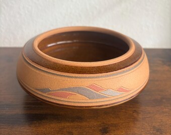 Vintage Southwestern Indoor Round Planter, Signed Studio Pottery
