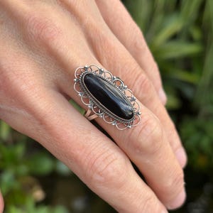 Taxco Silver Filigree and Onyx Oval Vintage Ring Stamped Mexico TD-25 Ring Size 7