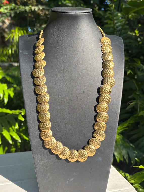 1980s Hammered Brass Disk Statement Necklace - image 6