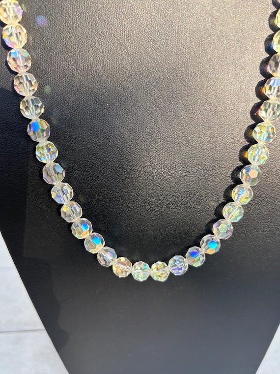 Vintage Aurora Borealis Round Faceted Crystal Bea… - image 1