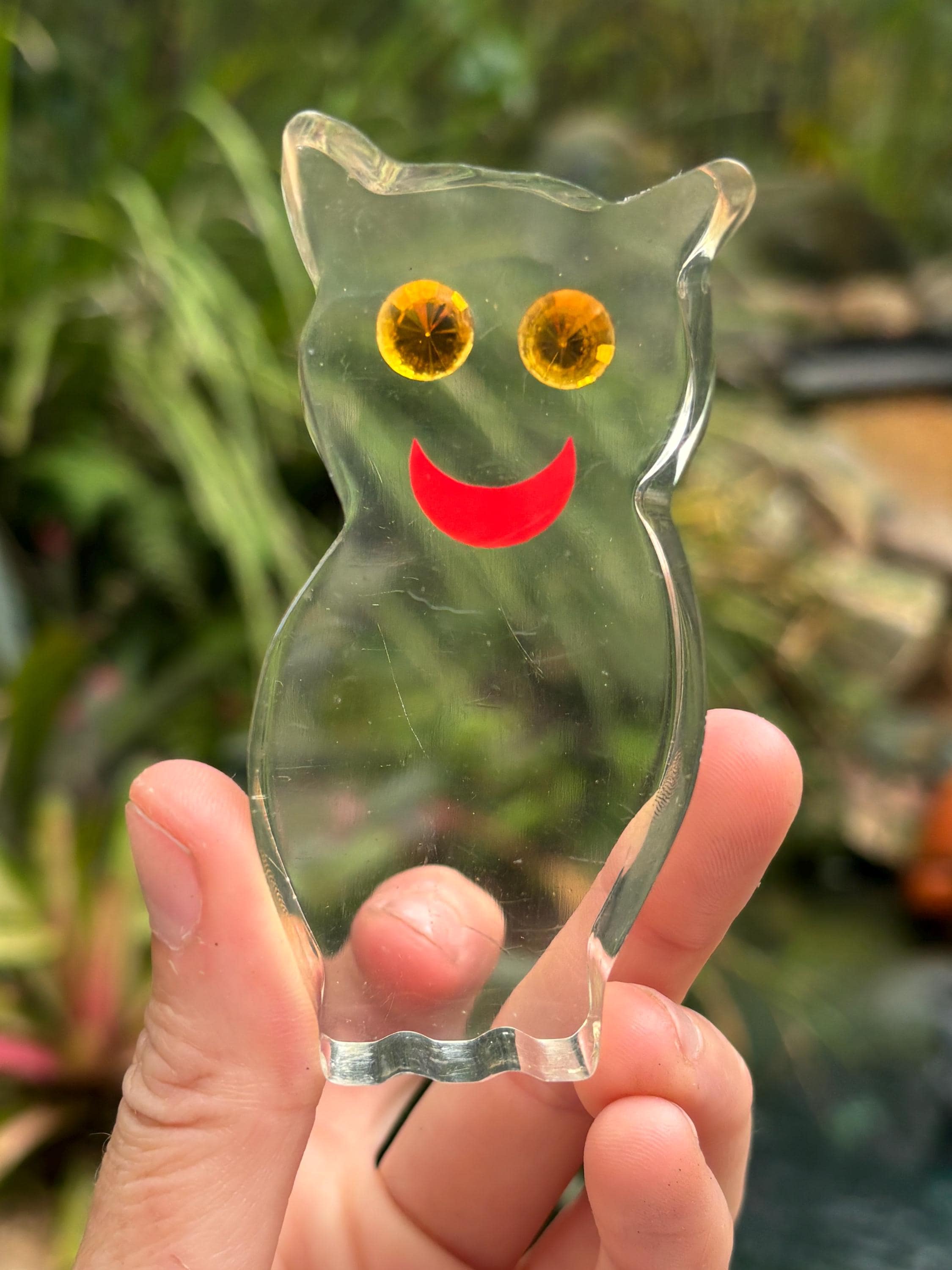 Vintage Lucite Owl Figurine with Rhinestone Eyes