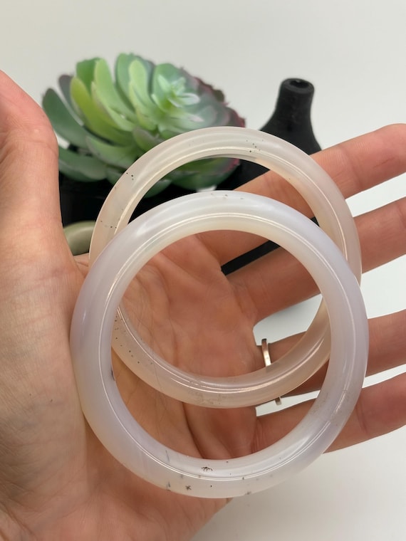 White Agate Bangle Set: Small Size with Black Hem… - image 1