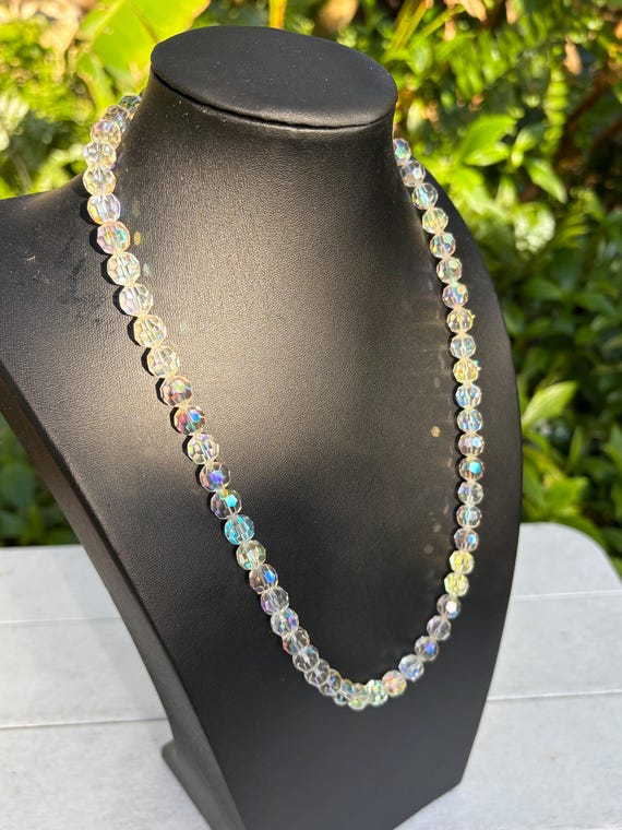 Vintage Aurora Borealis Round Faceted Crystal Bea… - image 2