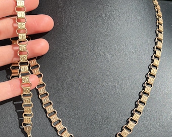 Vintage 14K Gold Filled Book Chain Necklace and Bracelet Set