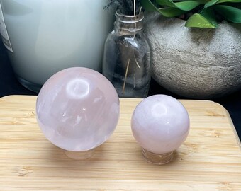 Rose Quartz Sphere 2PC Set. 5oz Natural Pink Color Rose Quartz Crystal Small Sphere Set