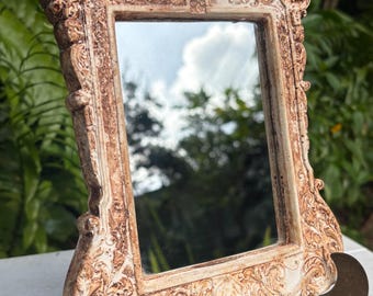Vintage French Provincial Ceramic Small Wall Mirror: Shabby Chic Decor