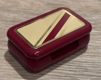 1980s AVON Maroon and Gold Pill Box