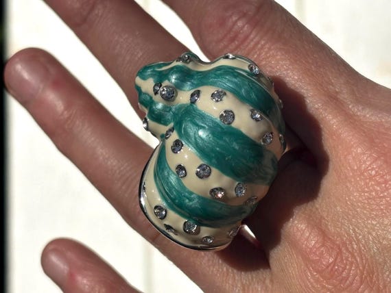 1990s Mermaid Princess Shell Statement Ring Size … - image 3