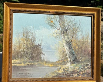 Vintage Landscape by Peter Holmer Blue Toned Oil Painting on Board Original Art from Austria