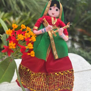 Gujarati Woman Wire Doll Vintage Dancing Indian Girl Fabric and Wire Small Doll
